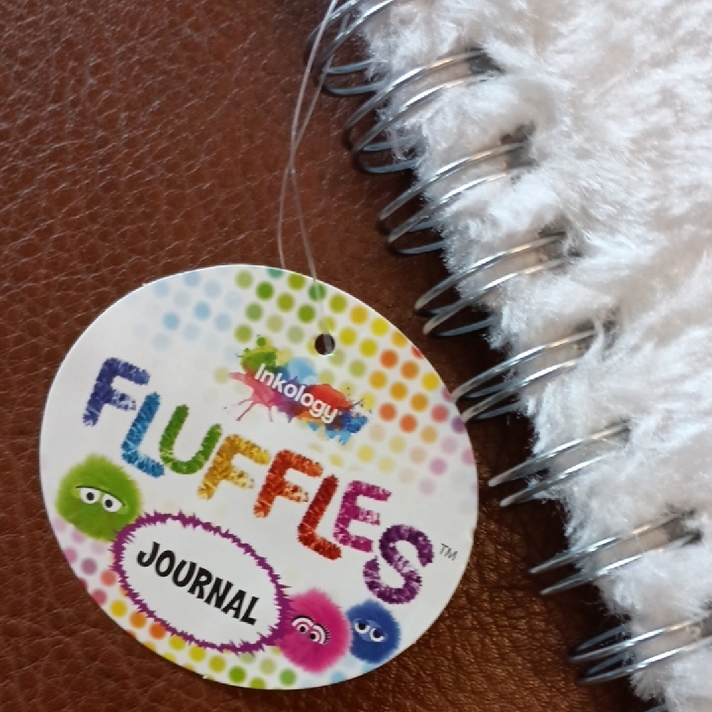 fluff White Plush Spiral Notebook with Emoji Face - Picture 3 of 9